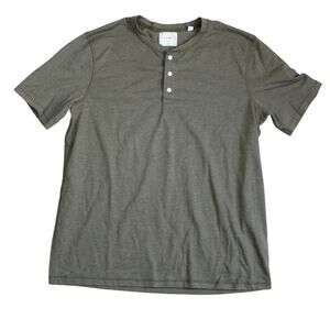 Billy Reid Henley T Shirt Mens Large Green Striped Minimalist Preppy Casual